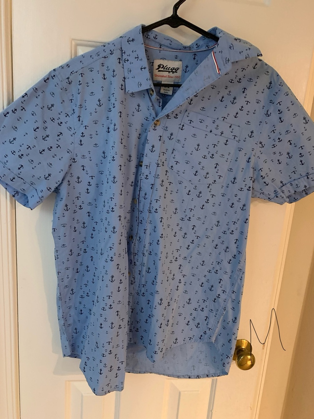 Plugg Light Blue Short-Sleeve Anchor Print Button-Down Shirt